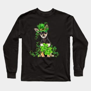 Lucky Chihuahua Dog Shamrock St Patrick's Day Long Sleeve T-Shirt